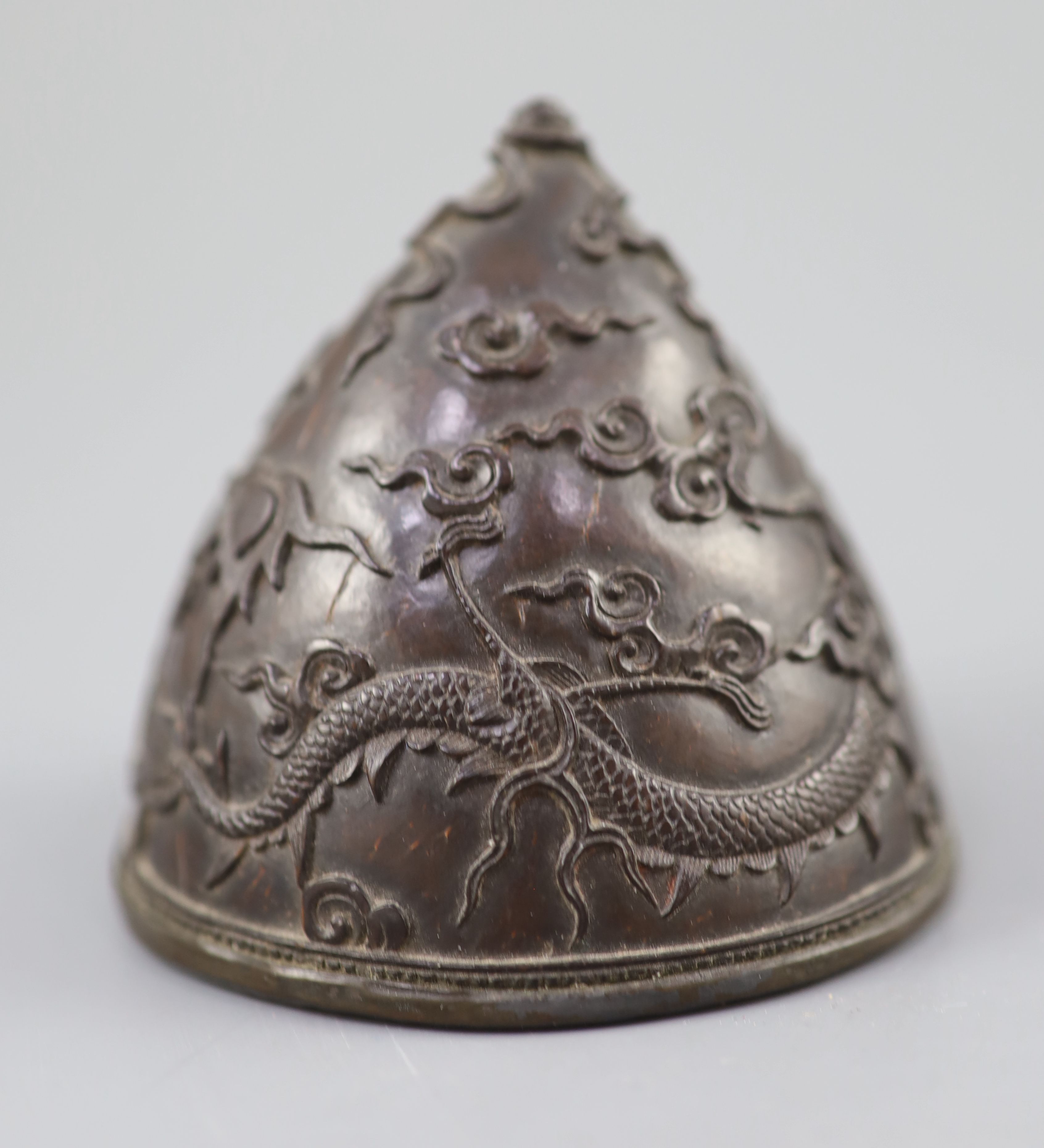 A Chinese dragon & phoenix coconut libation cup, 18th/19th century,